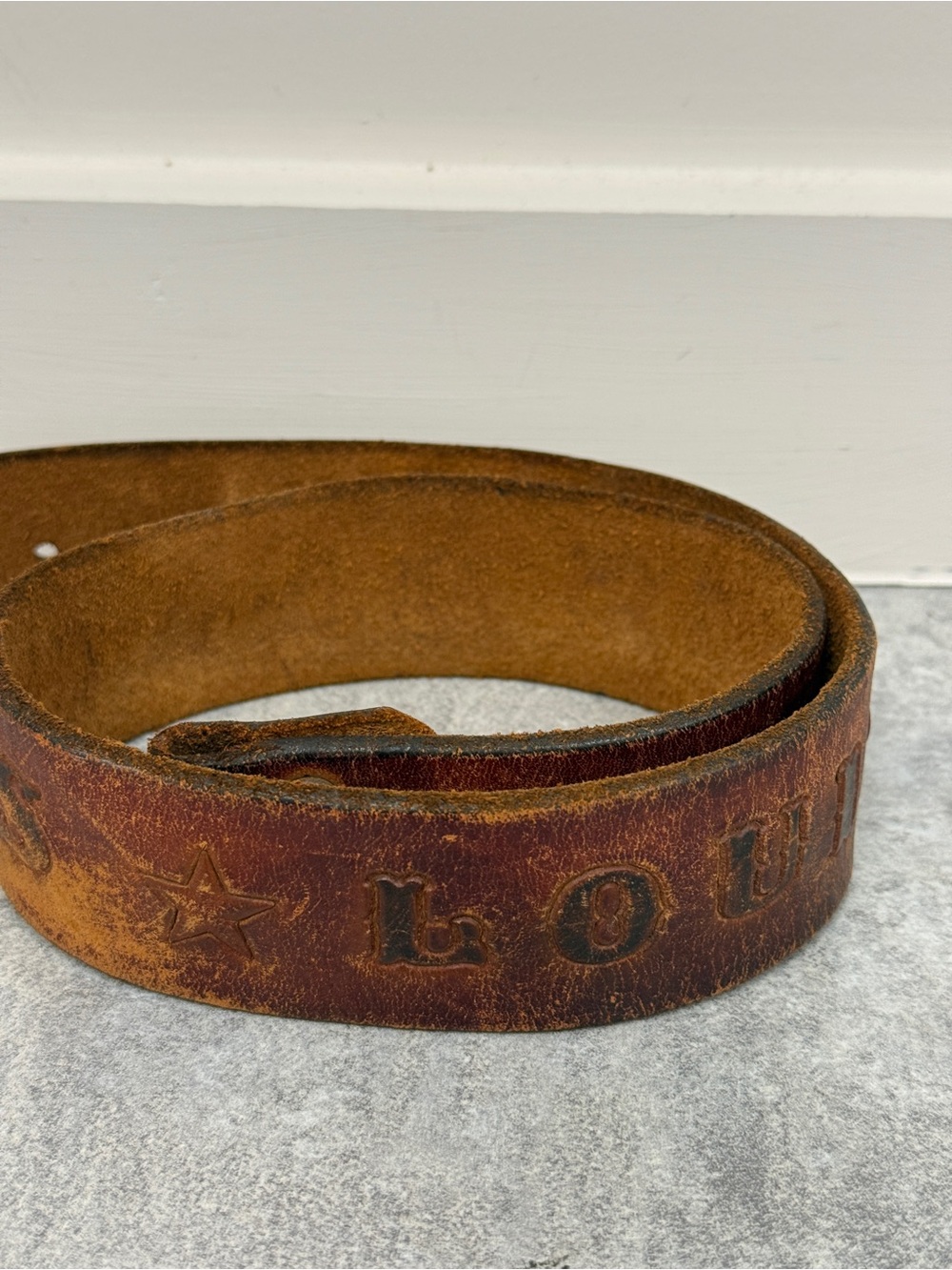 Vintage LONESOME Tooled Leather Western Belt Strap Stars Cowboy